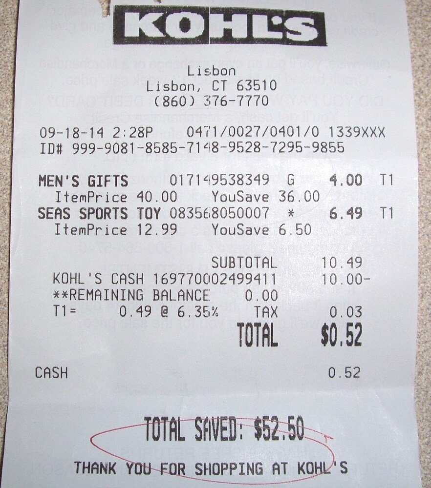 Kohls Receipt Template