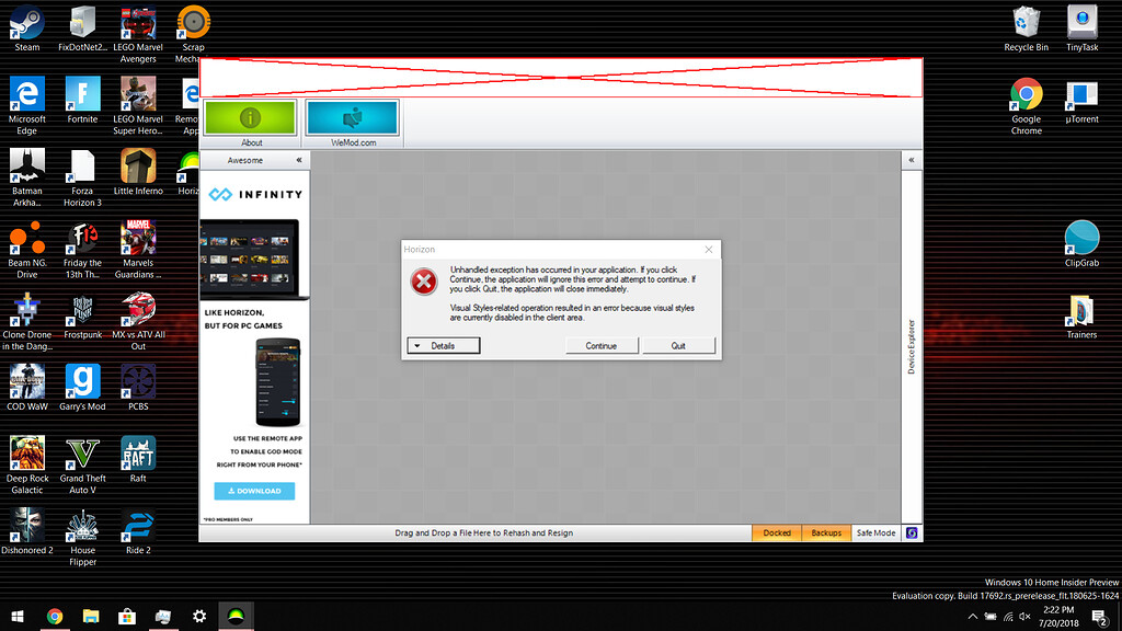 Error comes up whenever I try to use quick fix, or any games in the ...