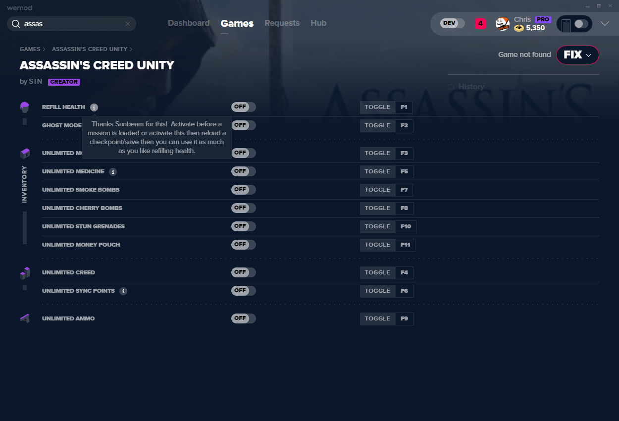 Unity cheats. Assassin's Creed Unity v 1.5.0 трейнер. Assassin's Creed Unity трейнер + 32. Ранние версии WEMOD.